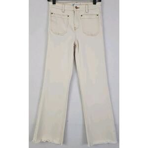 ZARA ~Woman Size 2~ Off-White High Rise Straight Leg Jeans Raw Hem, Cotton Blend